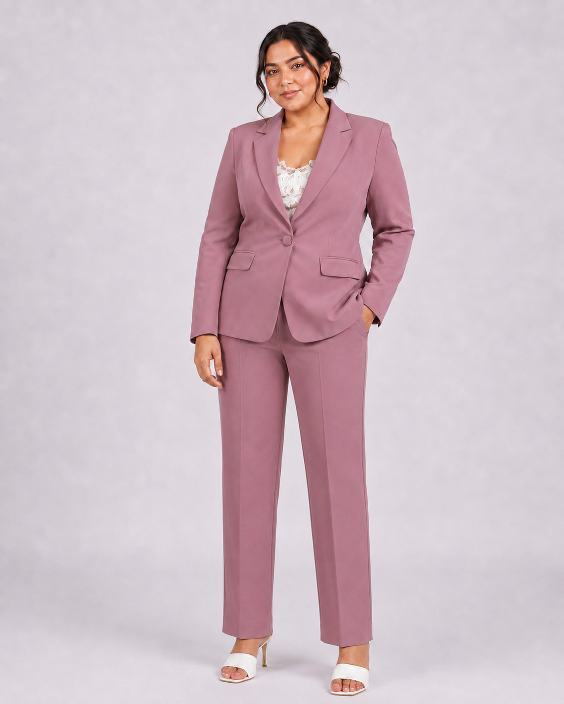 Women Dusty Pink Fit Single Breasted Formal Pantsuit
