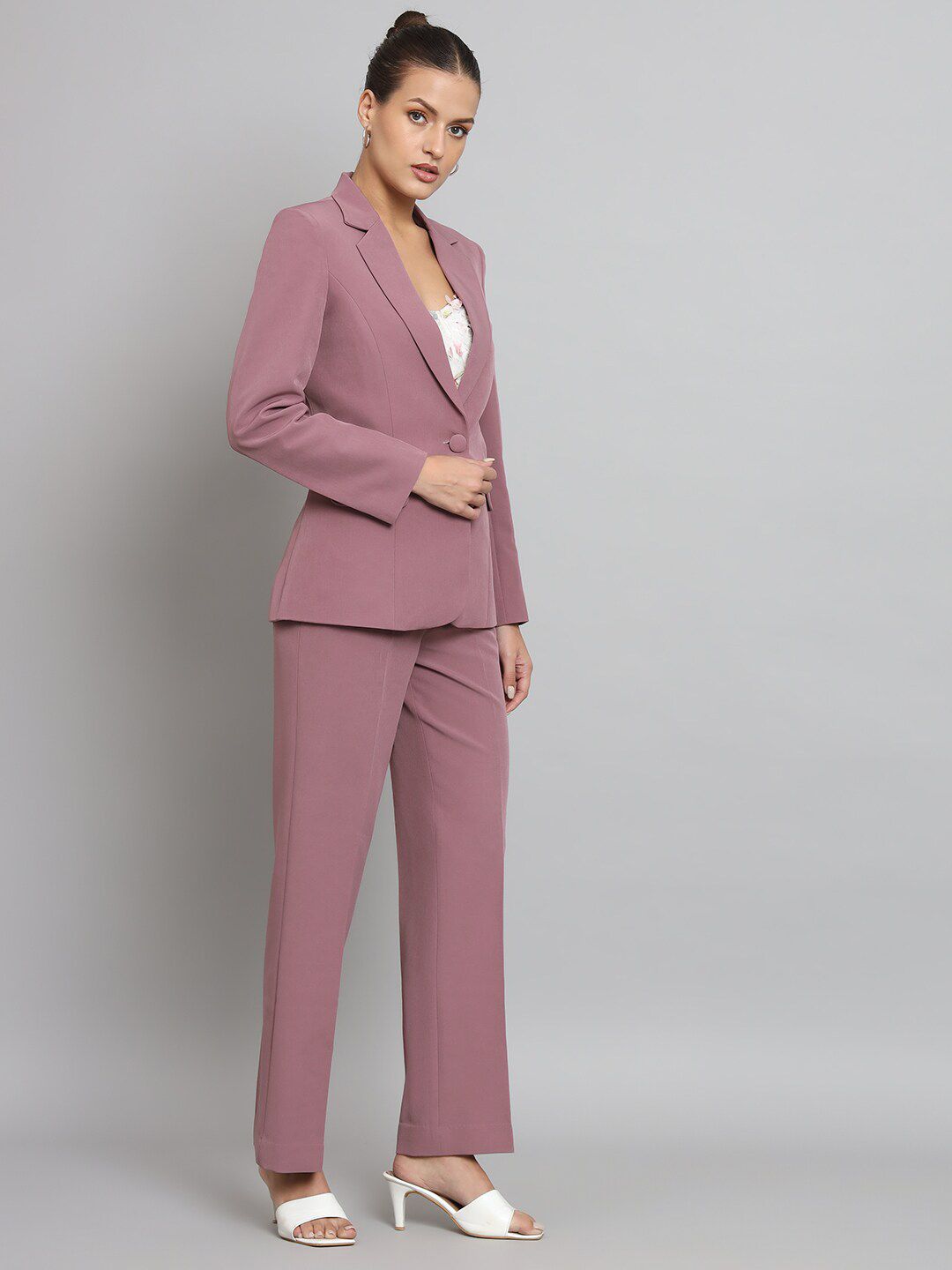 Women Dusty Pink Fit Single Breasted Formal Pantsuit