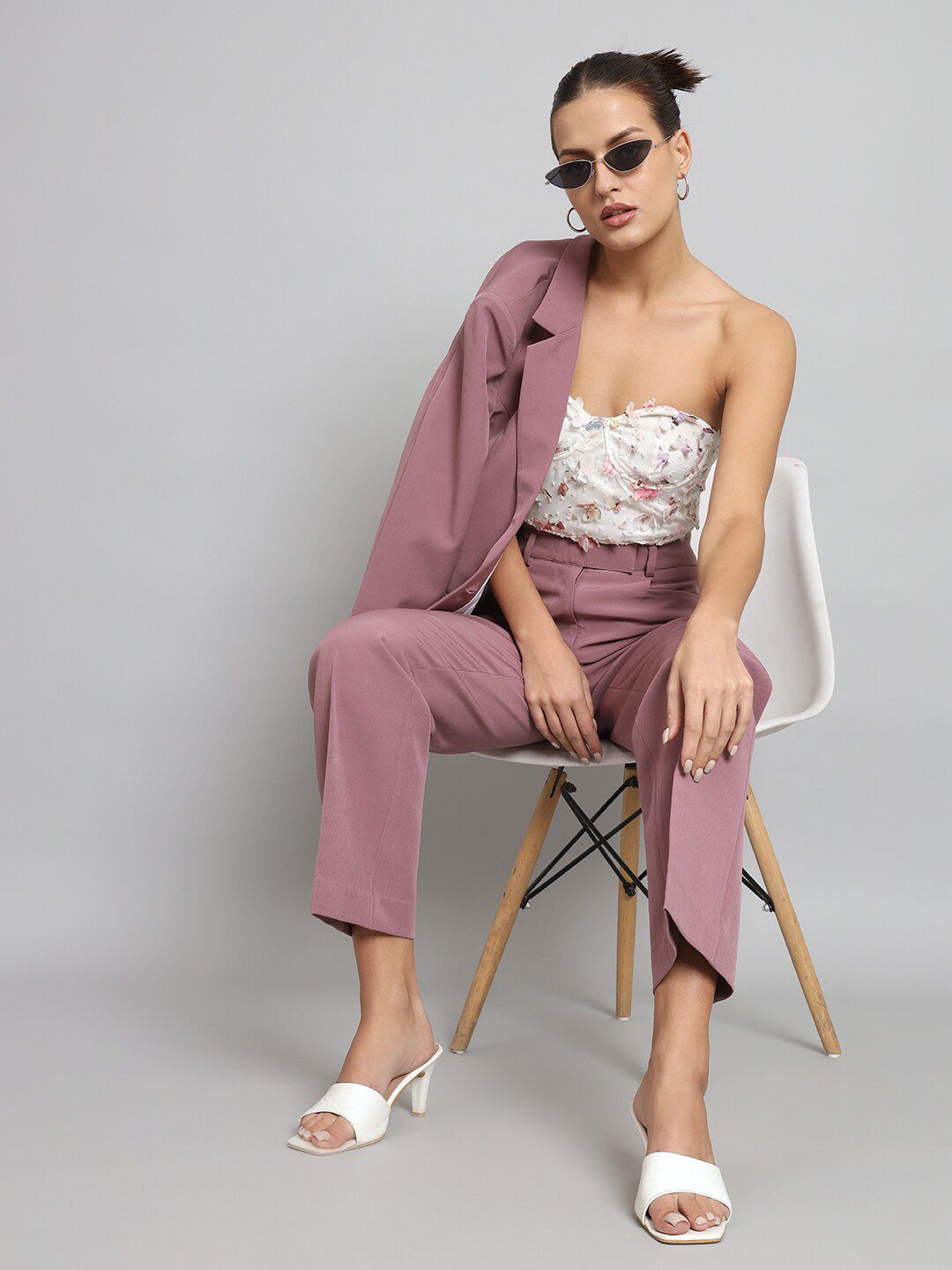 Women Dusty Pink Fit Single Breasted Formal Pantsuit