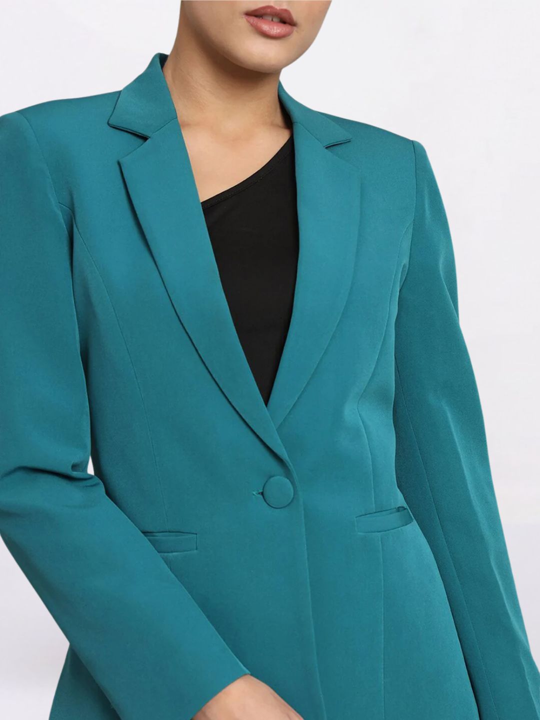 Women Teal Green Single-Breasted Formal Powersuit