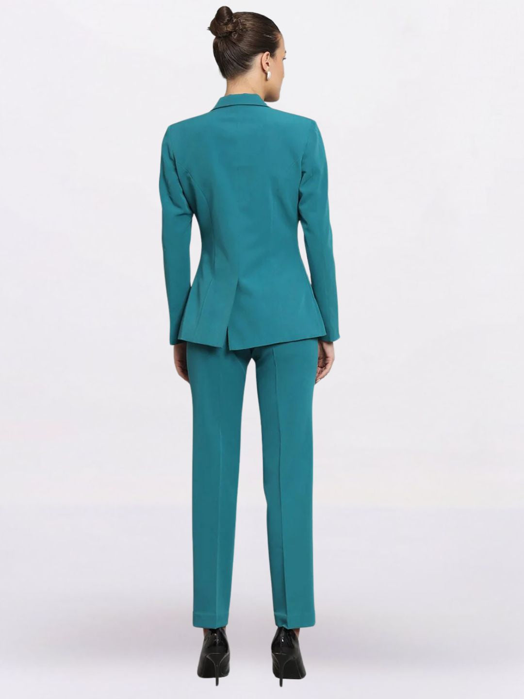 Women Teal Green Single-Breasted Formal Powersuit