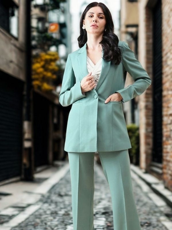 Women Green Single-Breasted Formal Blazer