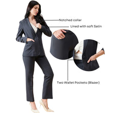 Notch Collar Stretch Pant Suit-  Charcoal Grey