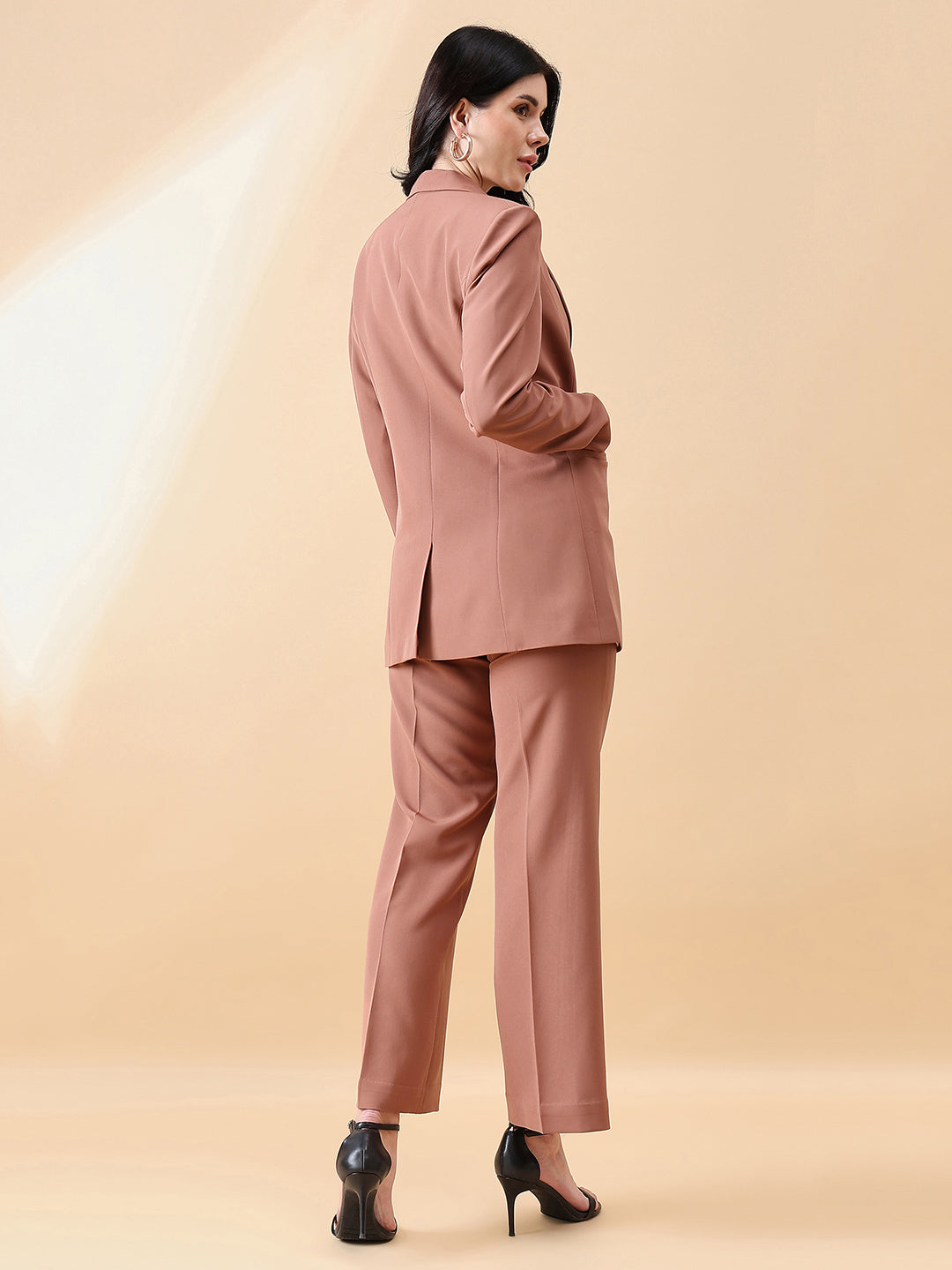 Notch Collar Stretch Pant Suit- Dusty Peach