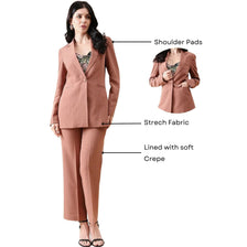 Notch Collar Stretch Pant Suit- Dusty Peach