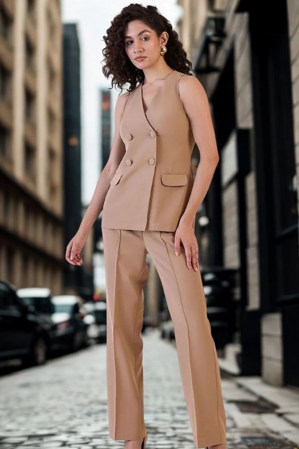 Women V-Neck Sleeveless Top With Trousers