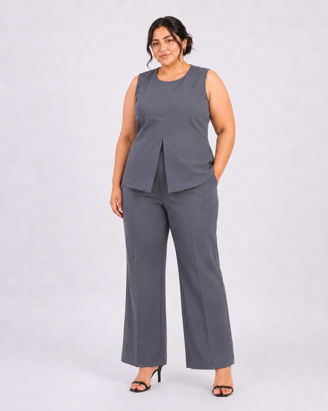 Women Round Neck Top With Straight Trousers
