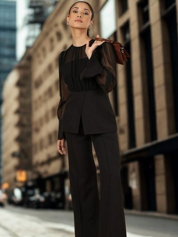 Women Black Solid Top With Trouser
