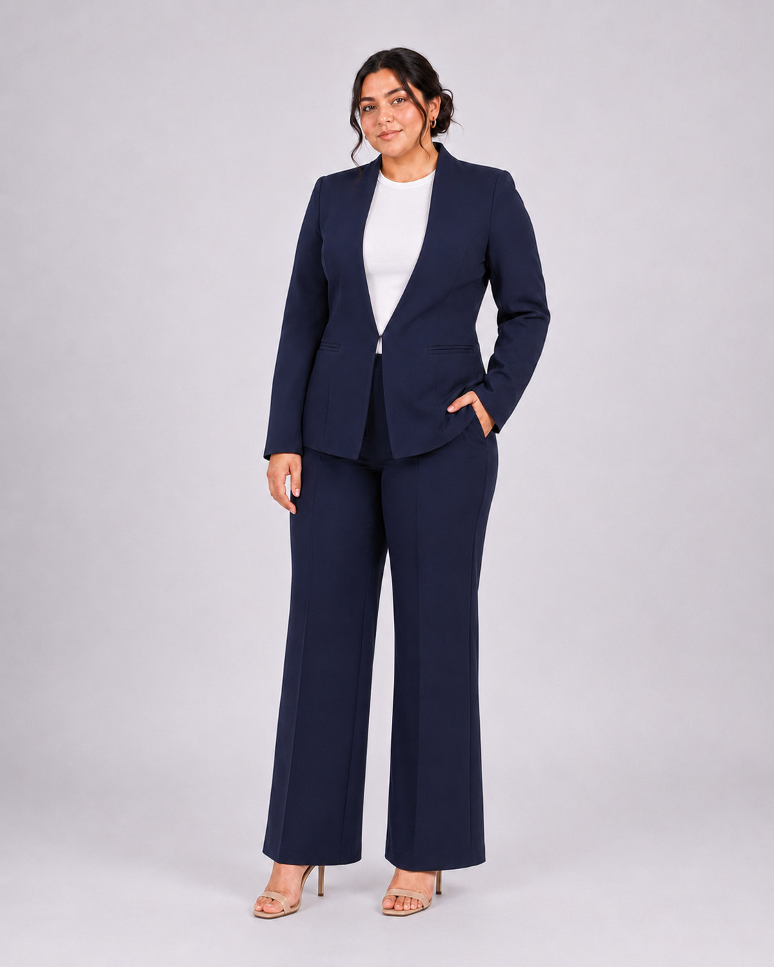 Women Navy Blue Single-Breasted Formal Pantsuit