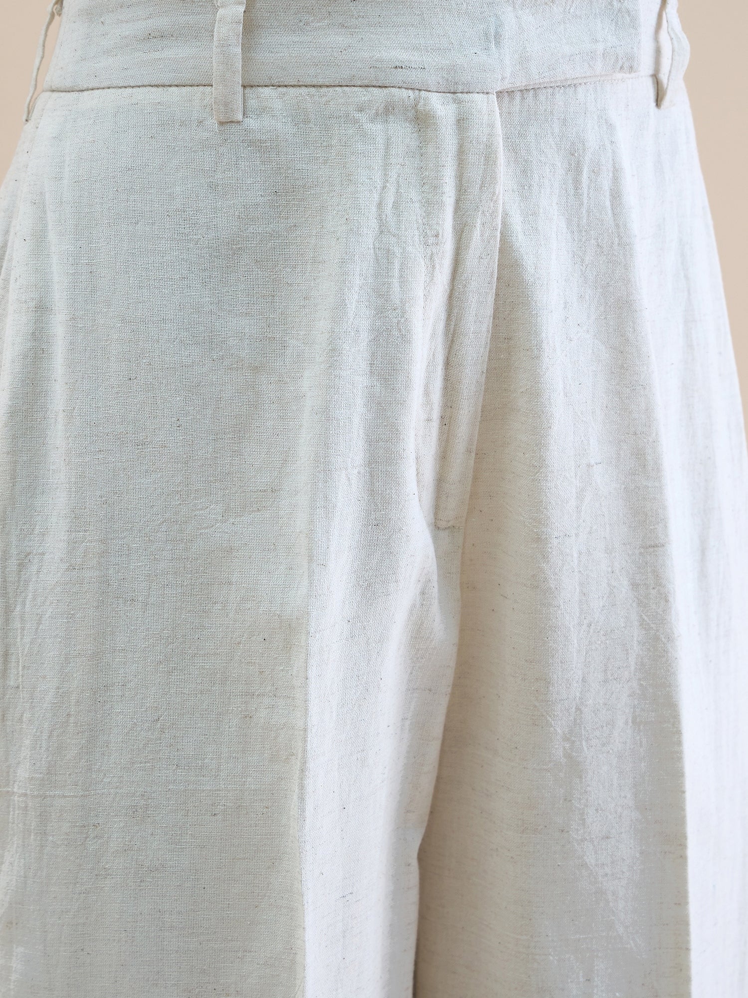 Light Beige U-Neck Linen Blend Tailored Waistcoat With Straight Fit Co-Ords