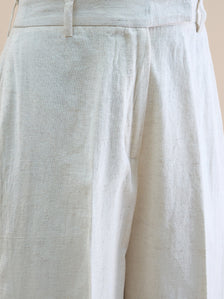 Light Beige U-Neck Linen Blend Tailored Waistcoat With Straight Fit Co-Ords