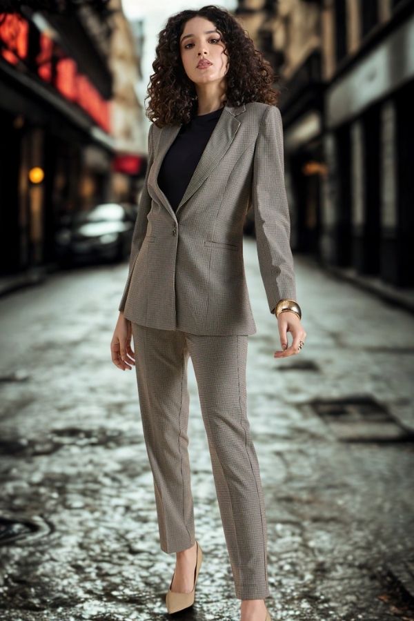 Women Checked Single-Breasted Formal Suit