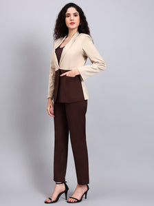 Beige And Brown Coloblock Suit Set