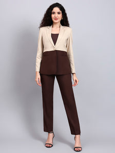 Beige And Brown Color block Suit Set