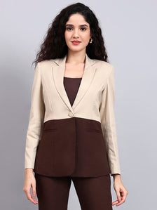 Beige And Brown Coloblock Suit Set