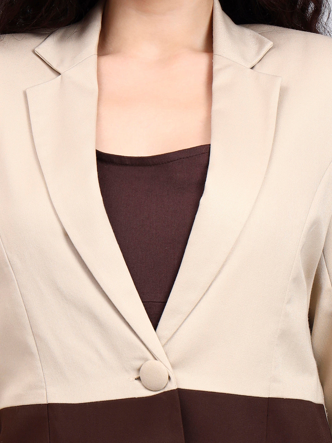 Beige And Brown Coloblock Suit Set