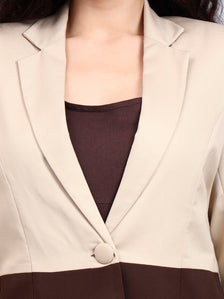 Beige And Brown Coloblock Suit Set