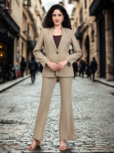 Beige Tailored Stretch Pantsuit