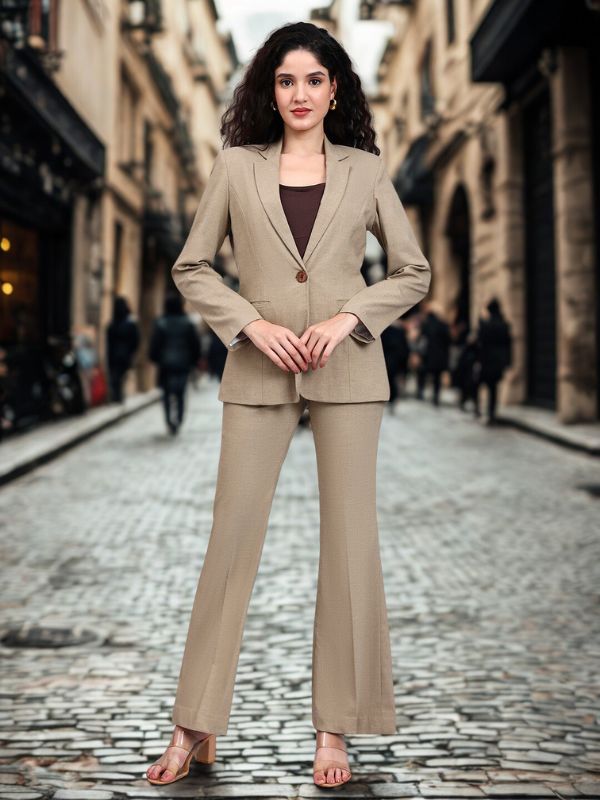 Beige Tailored Stretch Pantsuit