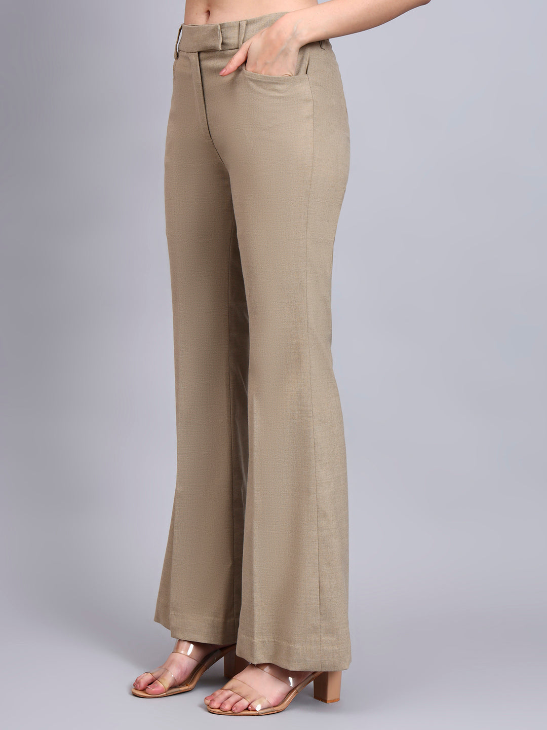 Women Beige Tailored Single Breasted Stretch Formal Pantsuit