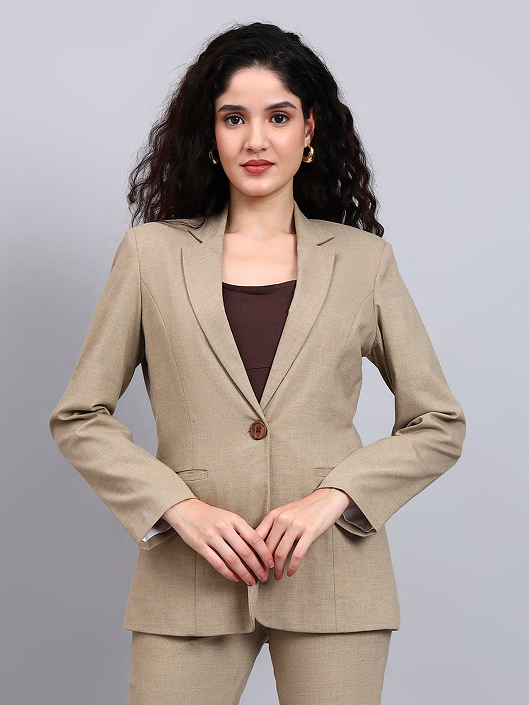 Beige Tailored Stretch Pantsuit
