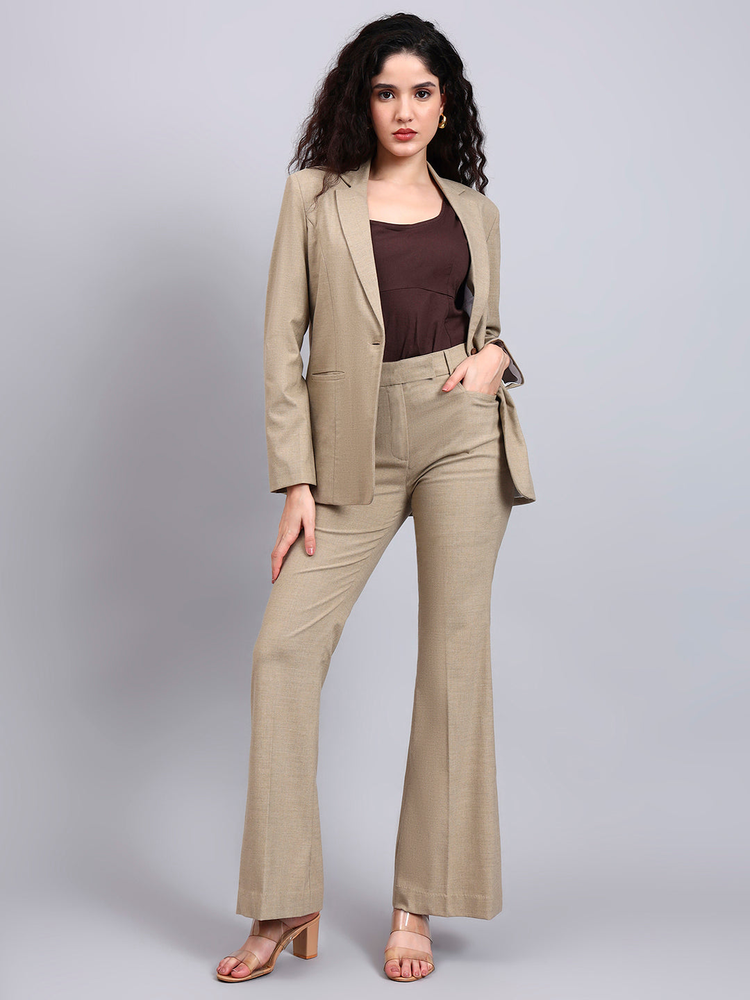 Beige Tailored Stretch Pantsuit