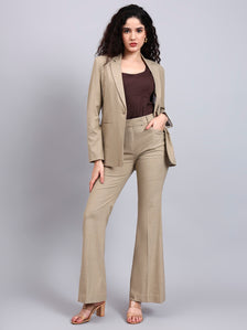 Beige Tailored Stretch Pantsuit