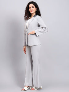 Light Grey Power Suit With Sleek Contrast Detailing For Effortless Sophistication