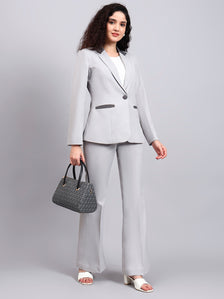 Light Grey Power Suit With Sleek Contrast Detailing For Effortless Sophistication