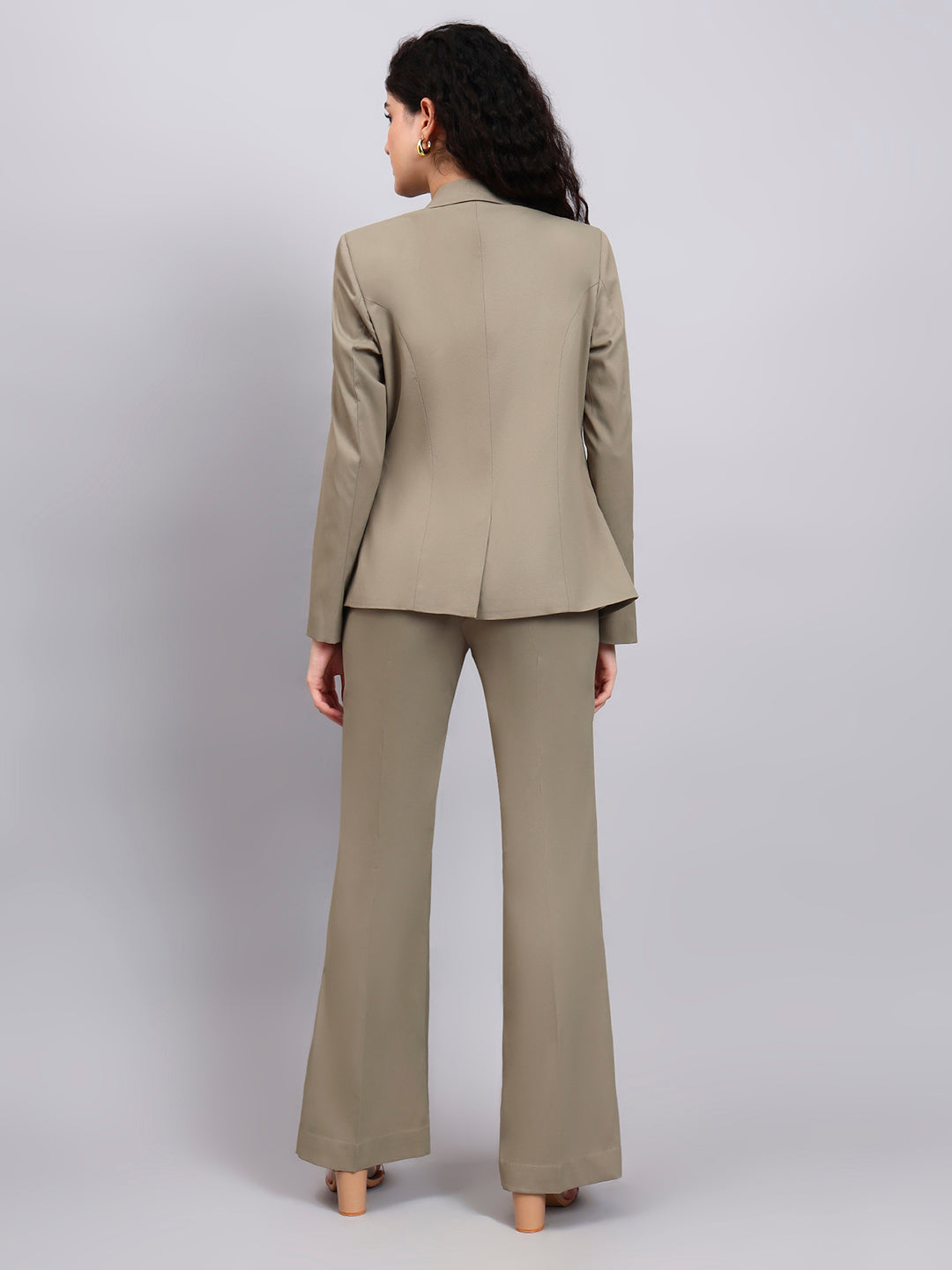 Stretch-Fit Pastel Fern Green Power Suit with Sharp Notch Collar
