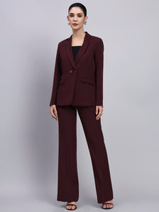 Tailored burgundy Blazer-Set Featuring Oxidized Buttons and Flared Pants
