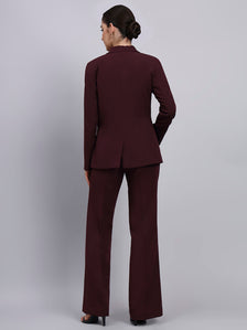 Tailored burgundy Blazer-Set Featuring Oxidized Buttons and Flared Pants