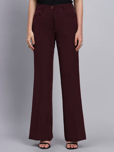 Tailored burgundy Blazer-Set Featuring Oxidized Buttons and Flared Pants