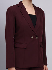 Tailored burgundy Blazer-Set Featuring Oxidized Buttons and Flared Pants