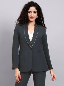 Dark Grey Shawl Collar Tailored Suit Set with Bell Bottom Trousers