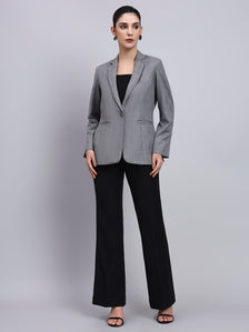 Tailored Grey Blazer-Set with Contrast Flared Pants