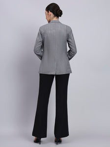 Tailored Grey Blazer-Set with Contrast Flared Pants