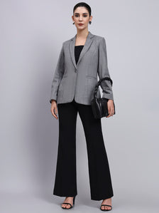 Tailored Grey Blazer-Set with Contrast Flared Pants