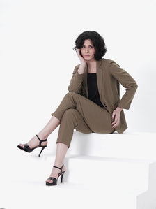 Women Classic Beige Single Breasted Notch Collar Formal Pantsuit
