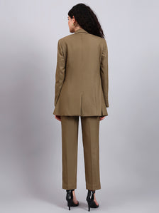Classic Beige Notch Collar Blazer Set
