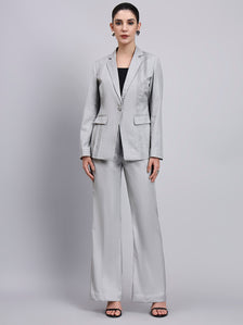 Grey Power Suit with refined linear detailing