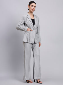 Grey Power Suit with refined linear detailing