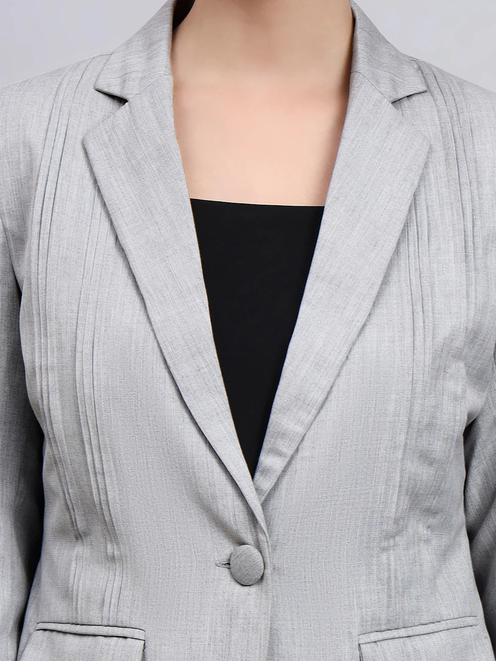 Women Grey Single Breasted Formal Blazer