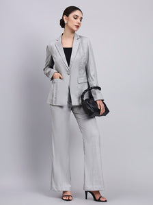 Grey Power Suit with refined linear detailing