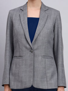 Tailored Grey Blazer-Set with Contrast Navy Blue Flared Pants
