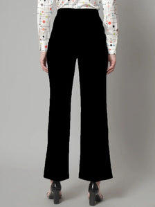 Women Black Velvet Stretchable Blazer Set with Gold-Tone Buttons