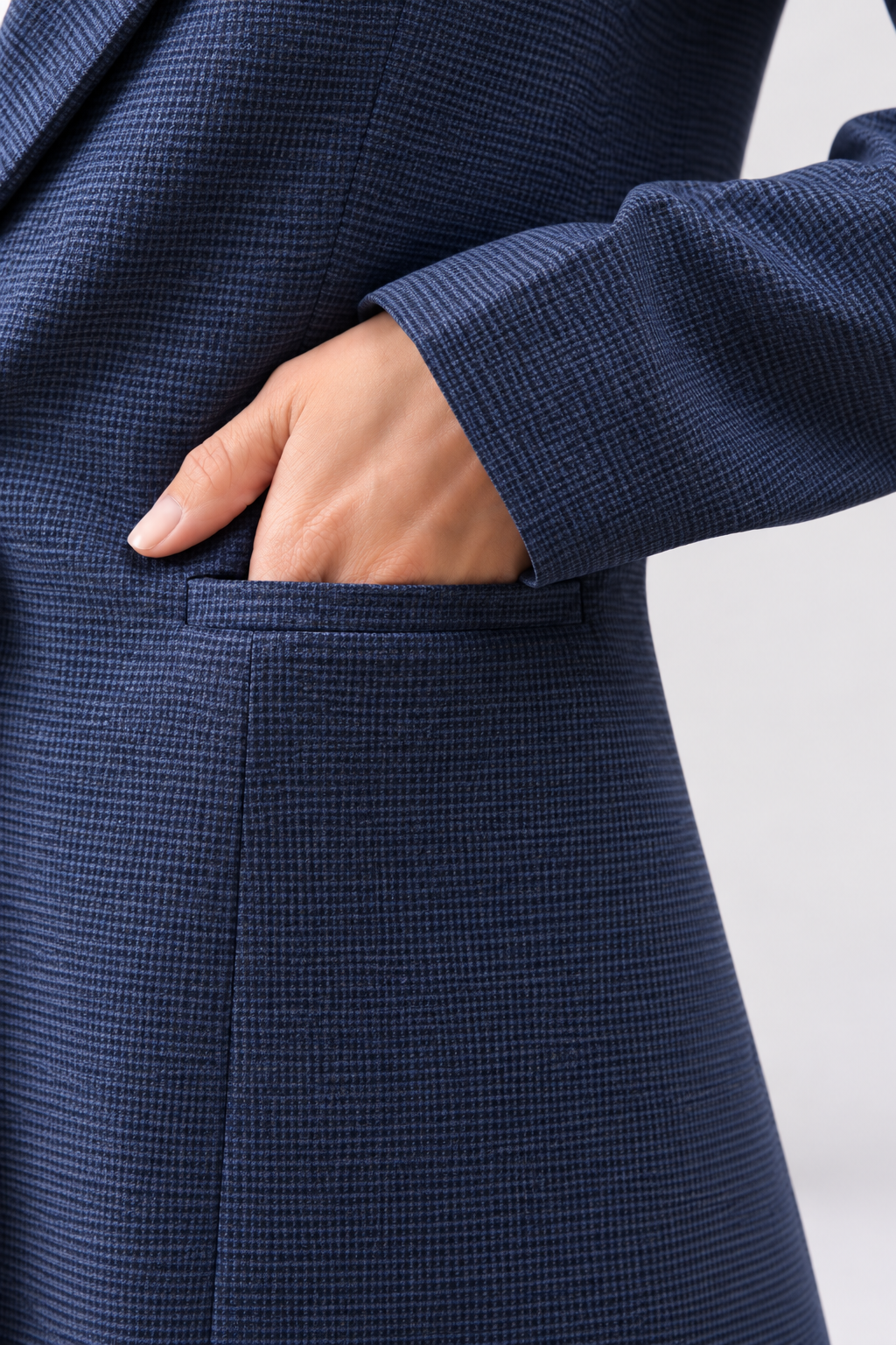 Women Navy Blue Checked Single Breasted Formal Pantsuit