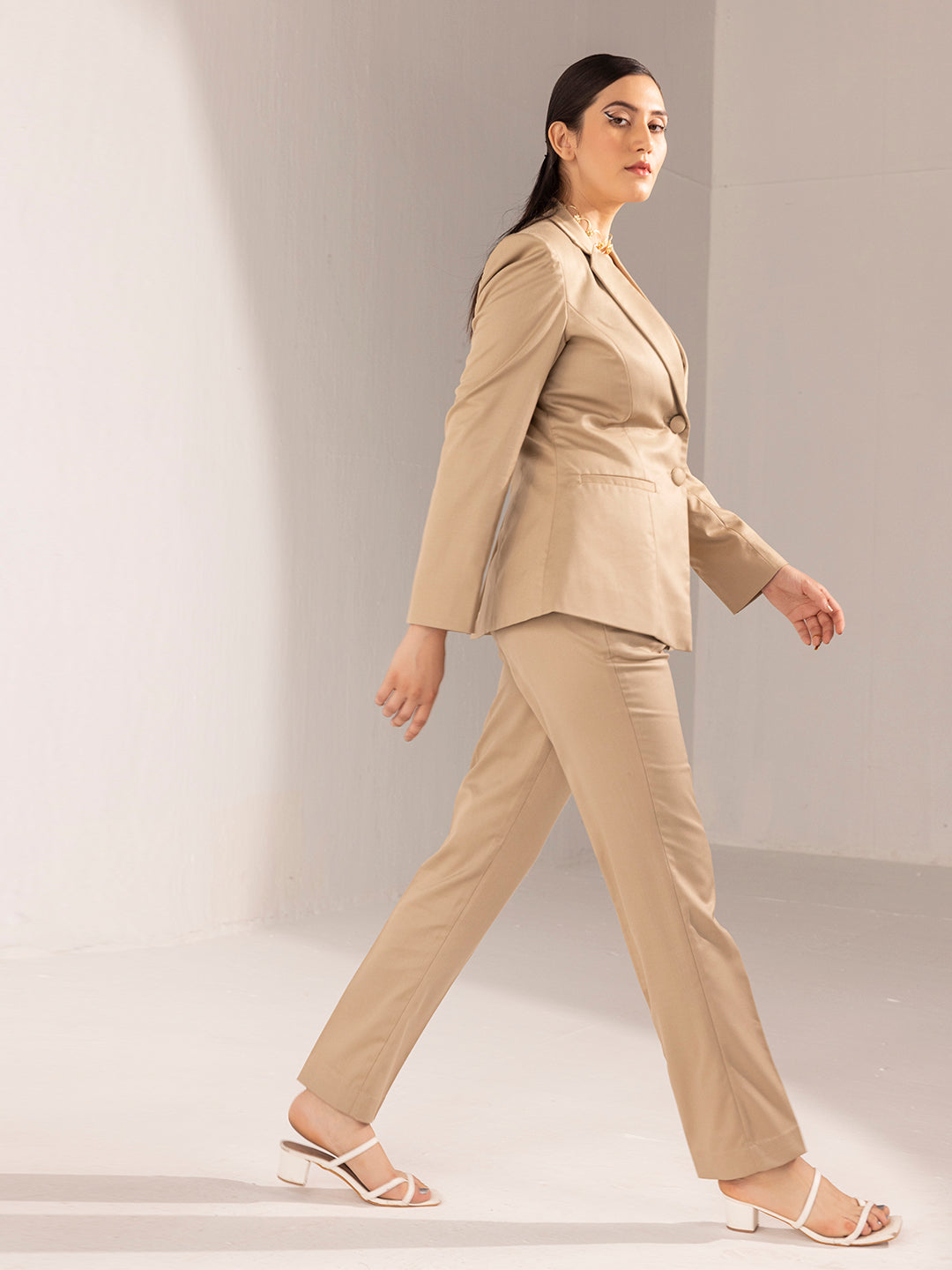 Poly Viscose Pant Suit - Beige