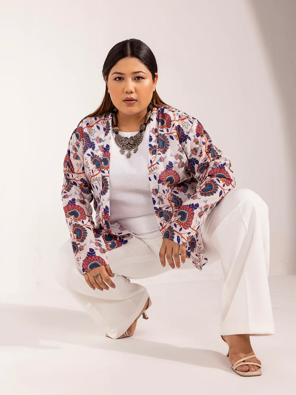 Front Open Printed Jacket With Comfort Fit Wide Bottom Stretch Trouser