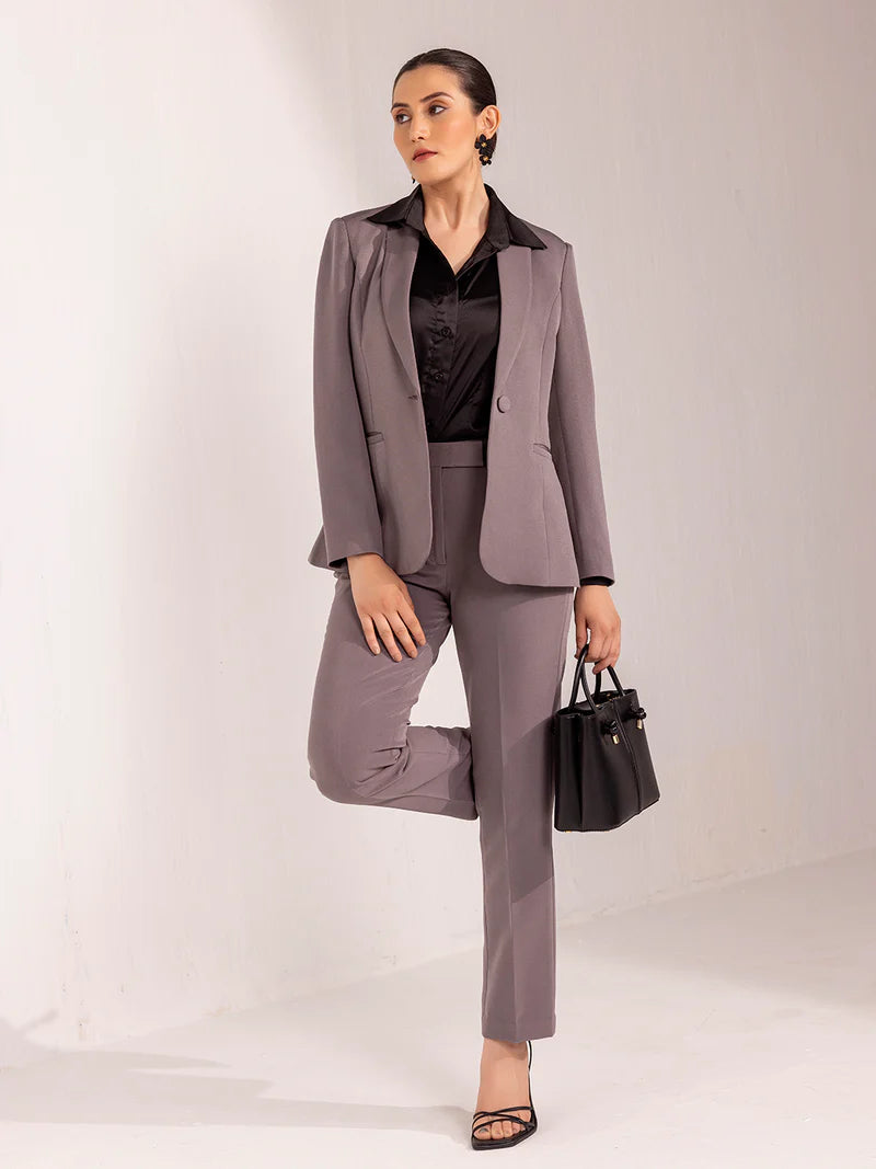 Pantsuit With Satin Stretch Shirt - Grey and Black